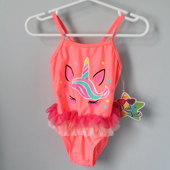 🍁5/$25🎃 Real Love Coral Bathing Suit Size 2T New - Picture 1 of 3